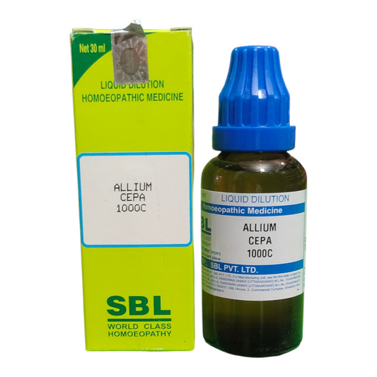 SBL Allium Cepa 1000C homeopathic medicine bottle and packaging on a white background