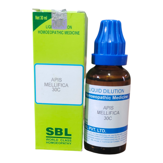 SBL Apis Mellifica 30C homeopathic medicine bottle and packaging on a white background