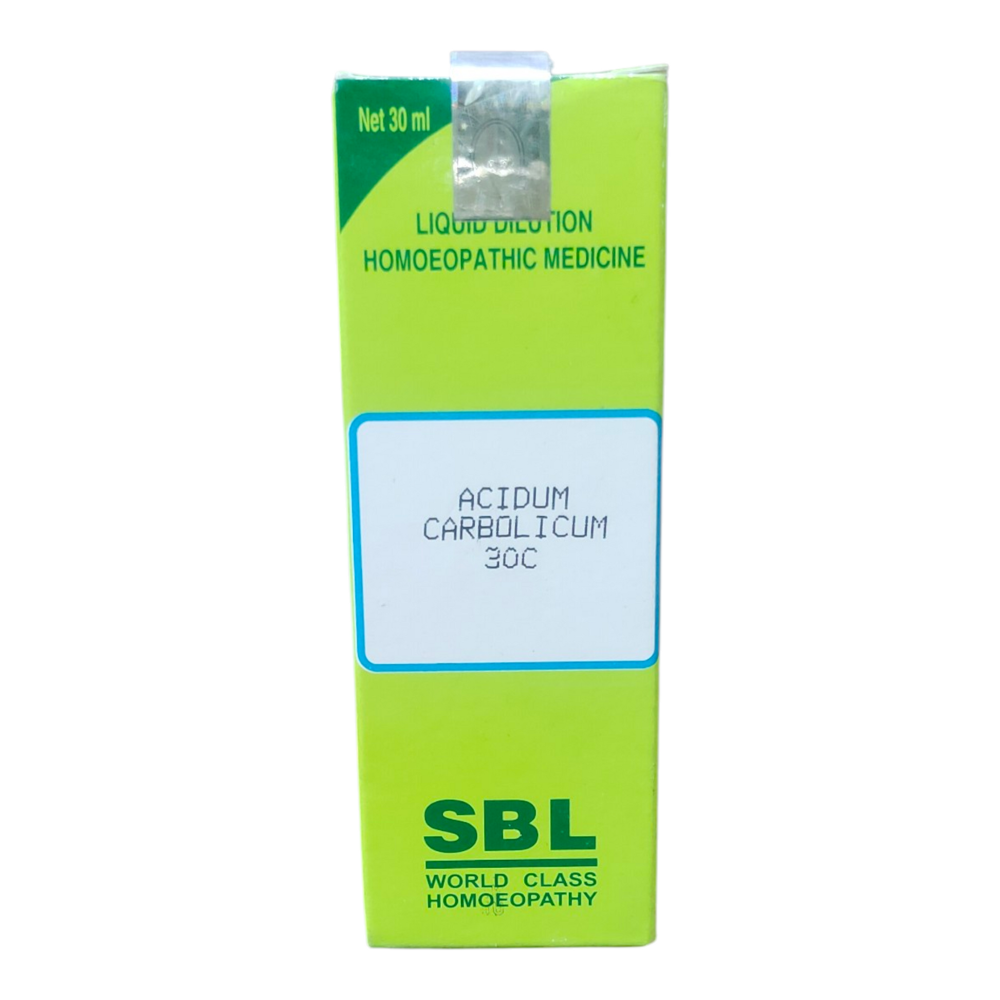 SBL homeopathic medicine box with green and white design