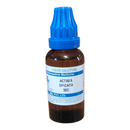 Bottle of Actaea Spicata 30C homeopathic medicine with a blue cap on a white background