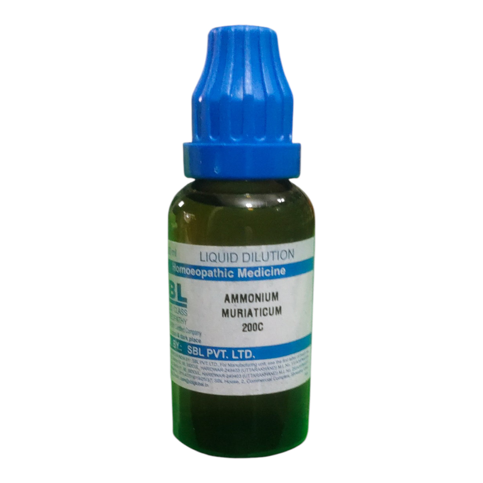 Bottle of liquid dilution with blue cap on a white background