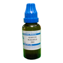 Bottle of Agaricus Muscarius 200C liquid dilution with blue cap on a white background