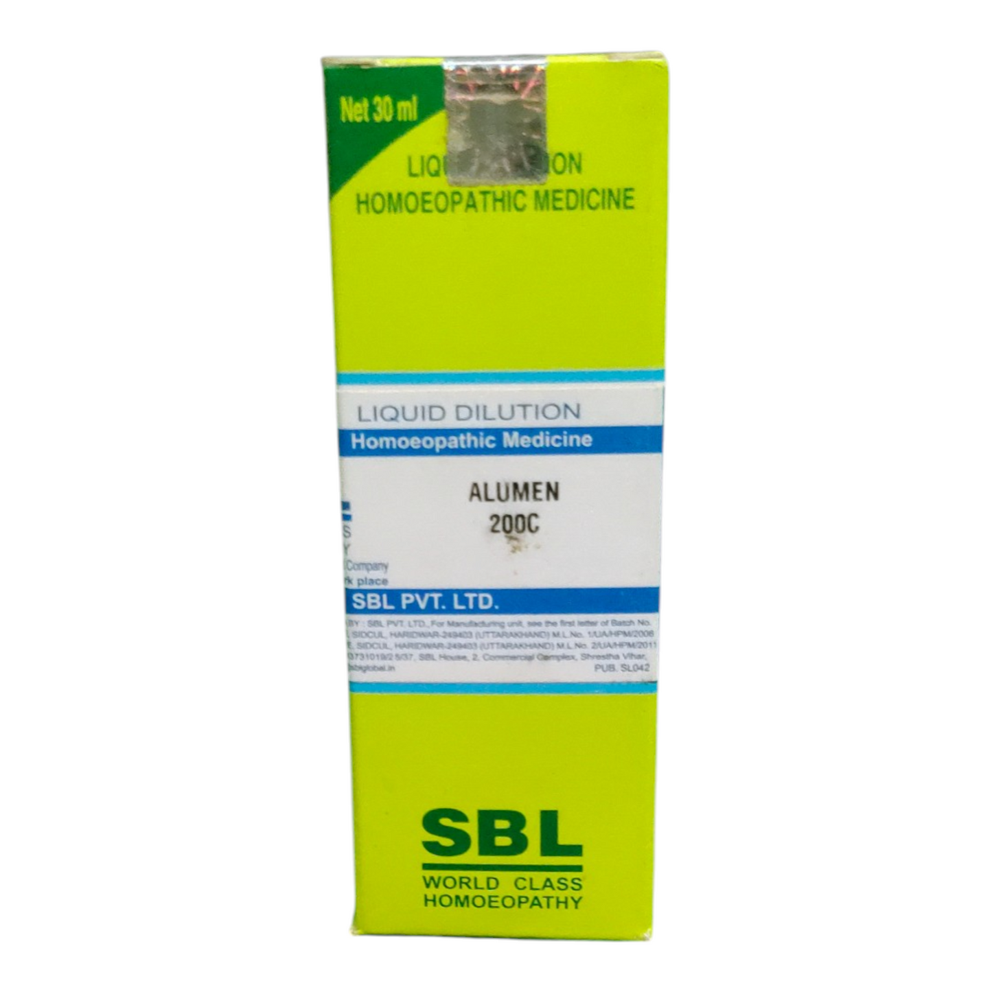 SBL Alumen 200C homeopathic medicine bottle packaging on a white background