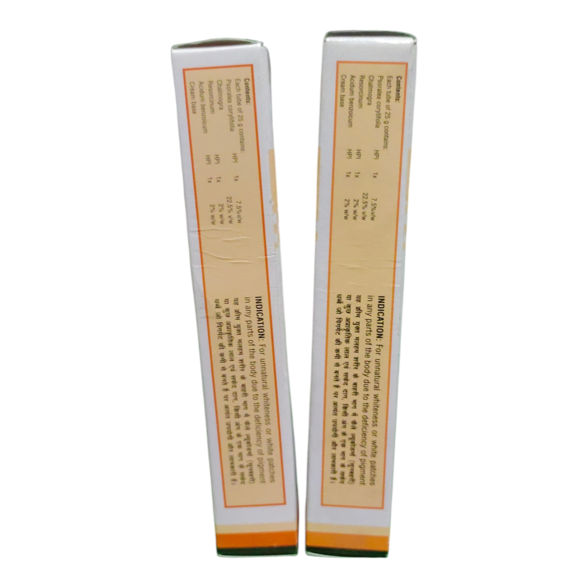 Two white cylindrical boxes with text on a white background