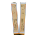 Two white cylindrical boxes with text on a white background