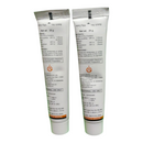 Two white tubes with text on a white background