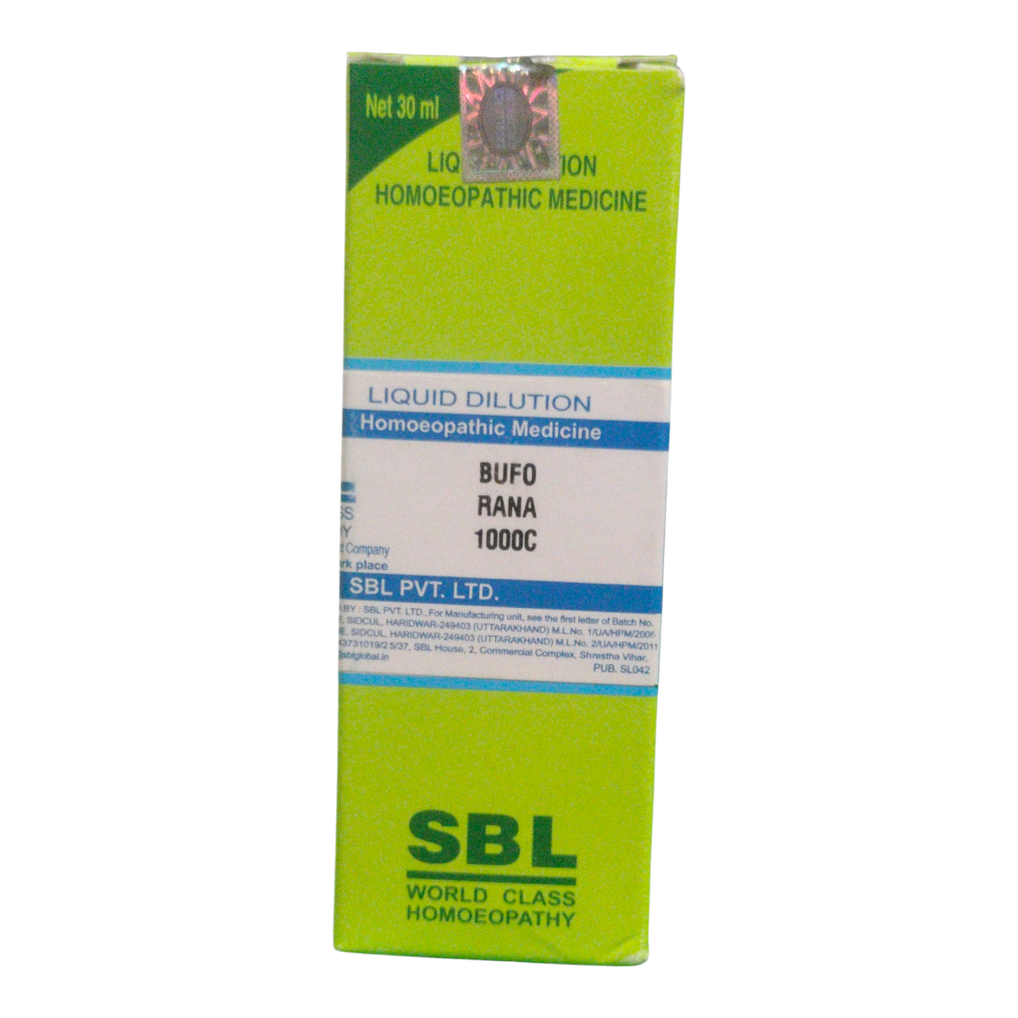 SBL Bufo Rana 1000C homeopathic medicine box on a white background