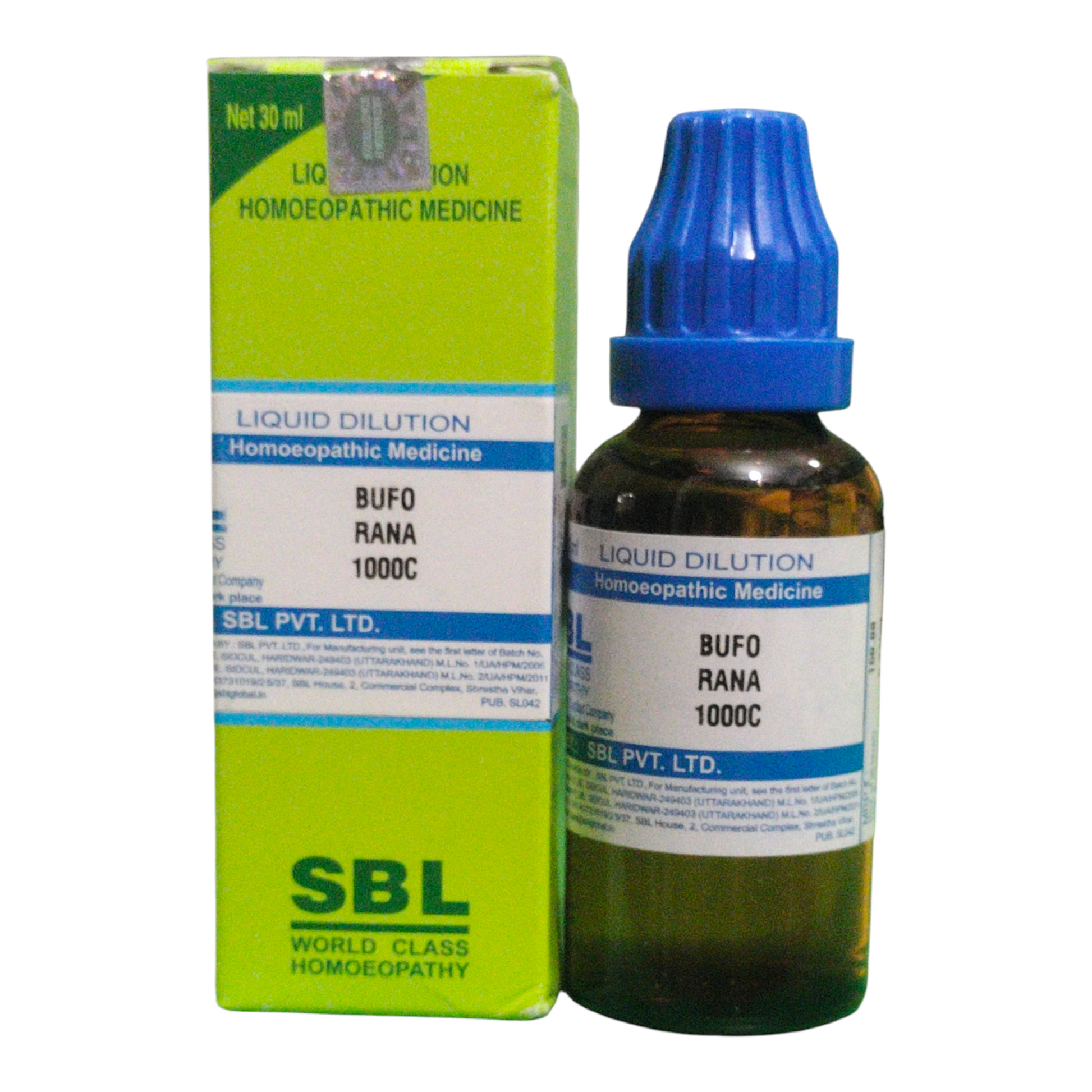 SBL homeopathic medicine bottle and box on a white background