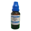 Bottle of Baryta Carbonica 1000C liquid dilution with blue cap on a white background