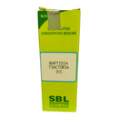 Green box of SBL homoeopathic medicine with text on a white background