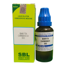 Bottle and box of Baryta Carbonica 30C homoeopathic medicine by SBL on a white background
