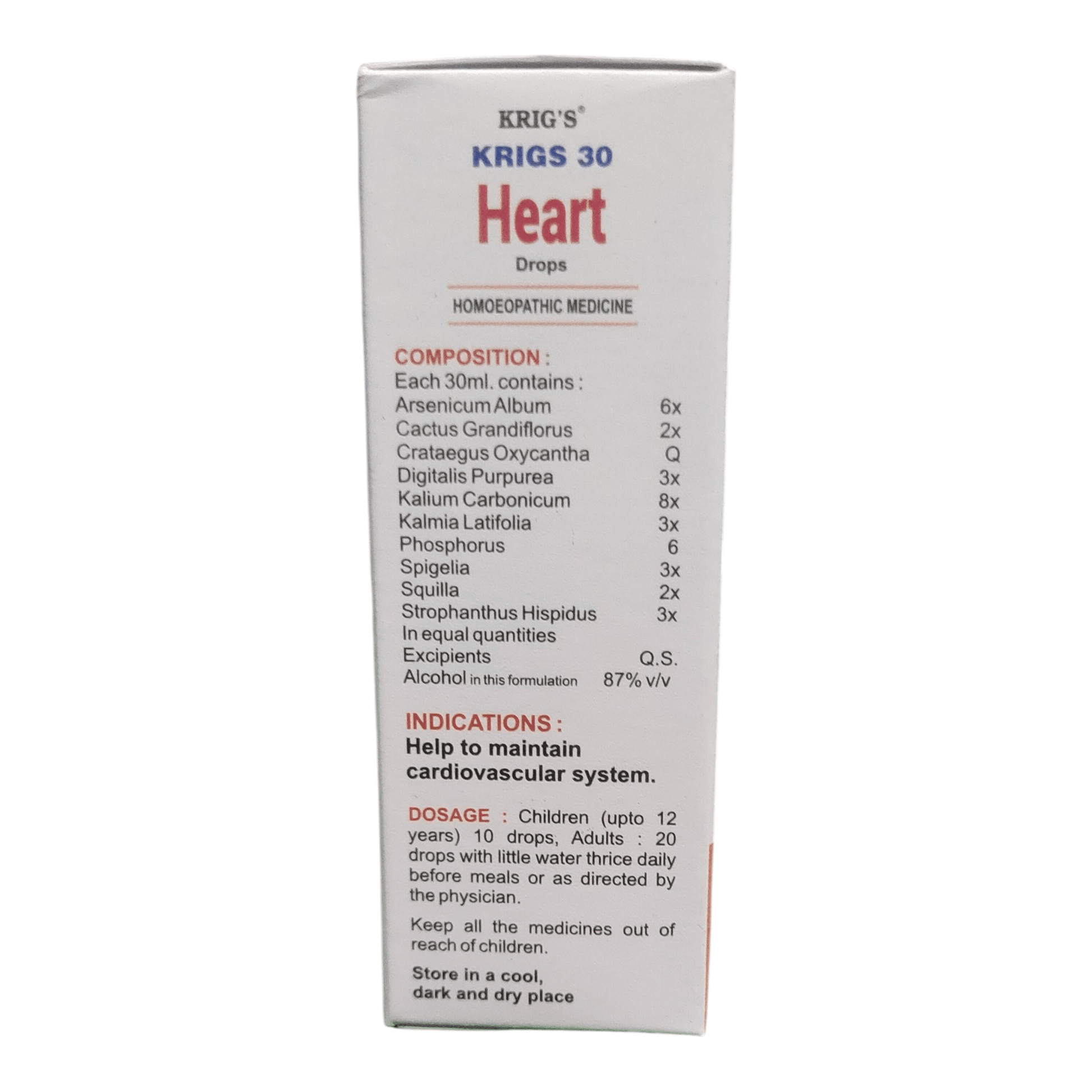 KRIG'S 30 HEART DROPS HOMEOPATHIC MEDICINE 30ML. - Liquid - Bhanu Pratap