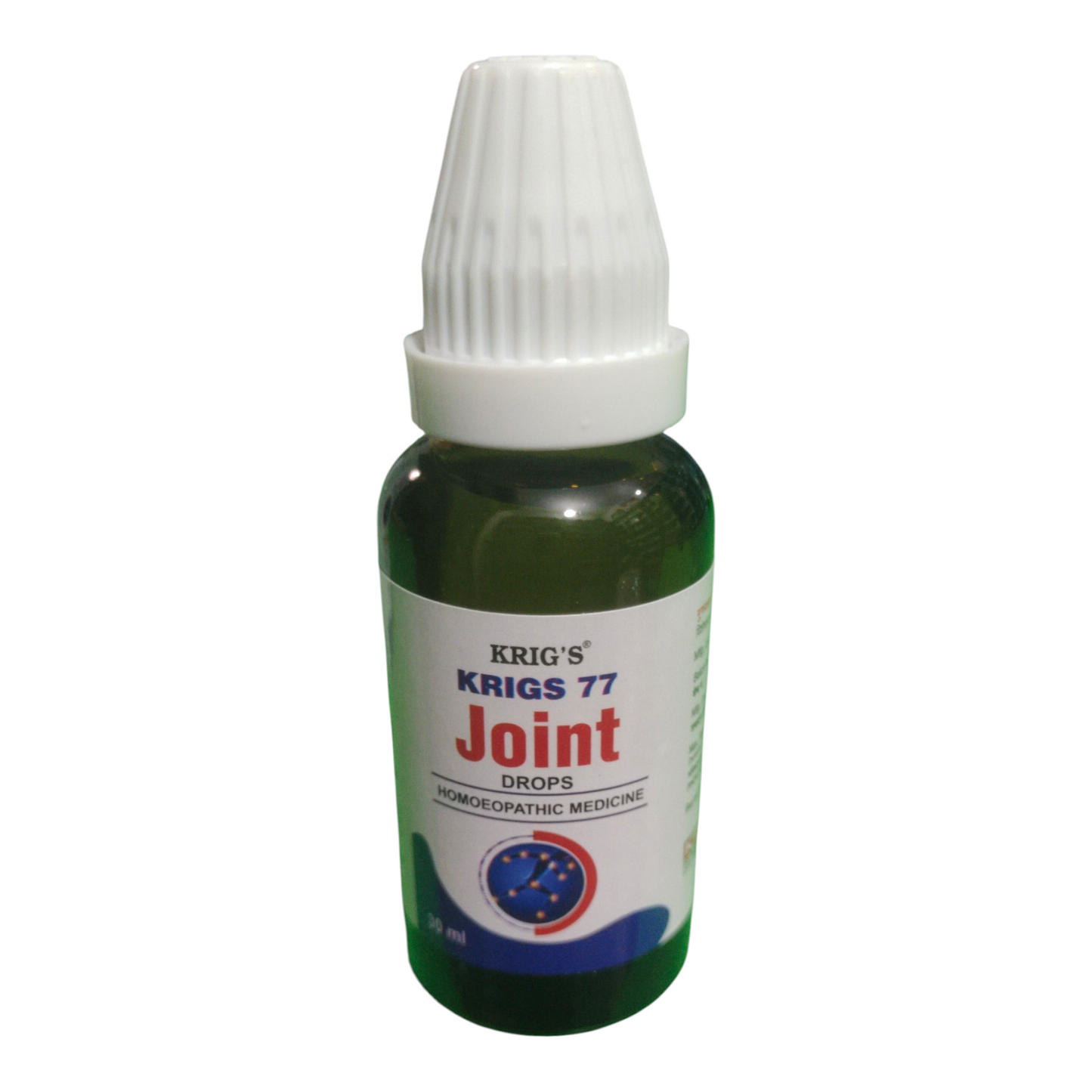 Bottle of Krig's 77 Joint Drops on a white background