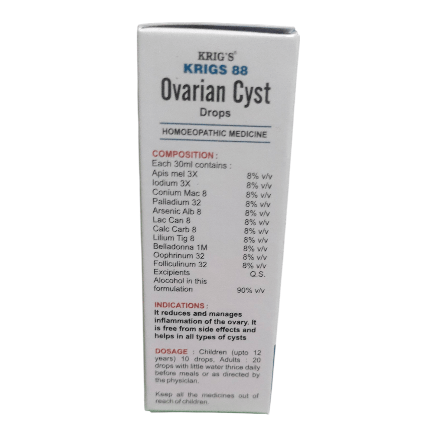 KRIG'S 88 OVARIAN CYST DROPS HOMEPATHIC MEDICINE 30ML - Liquid type - Bhanu Pratap