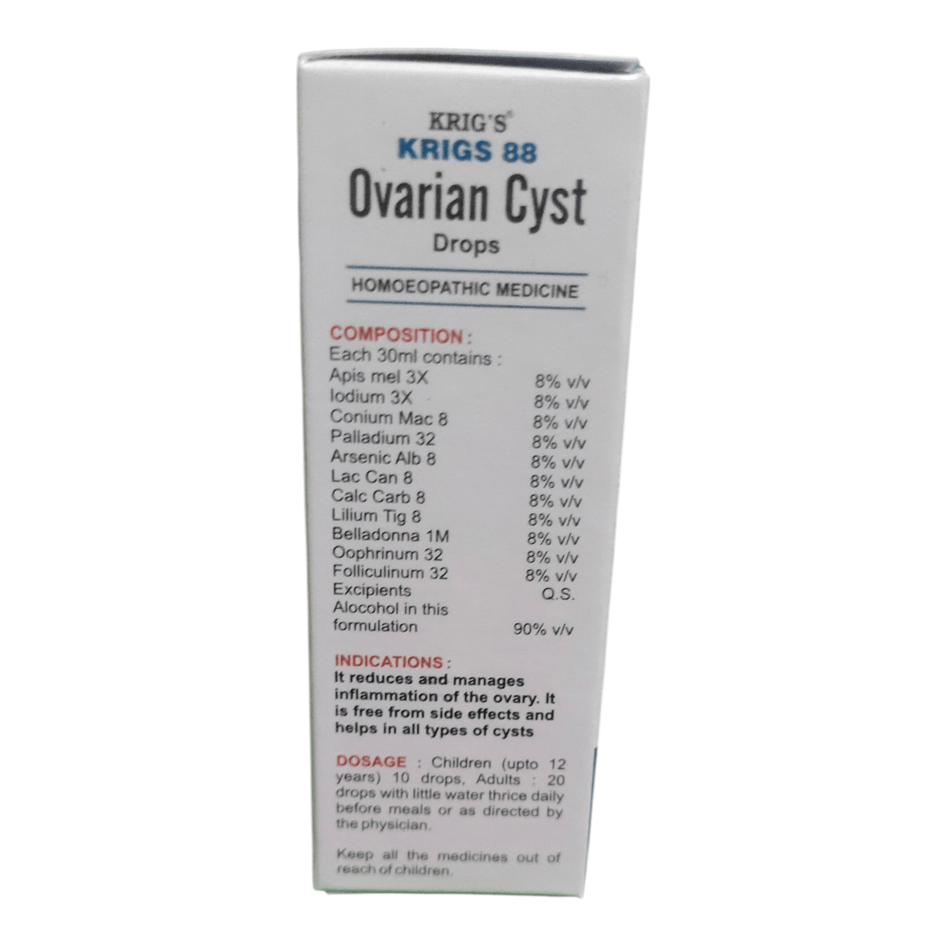 KRIG'S 88 OVARIAN CYST DROPS HOMEPATHIC MEDICINE 30ML - Liquid type - Bhanu Pratap