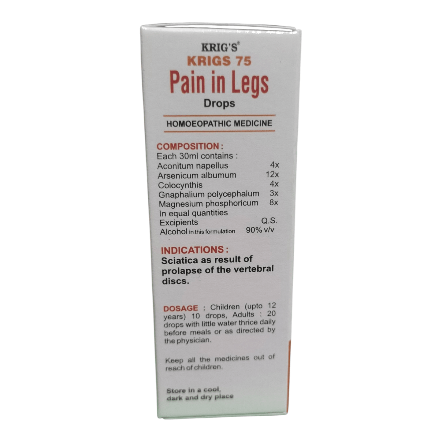 KRIG'S 75 PAIN IN LEGS DROPS HOMEOPATHIC MEDICINE 30M - Liquid type - Bhanu Pratap