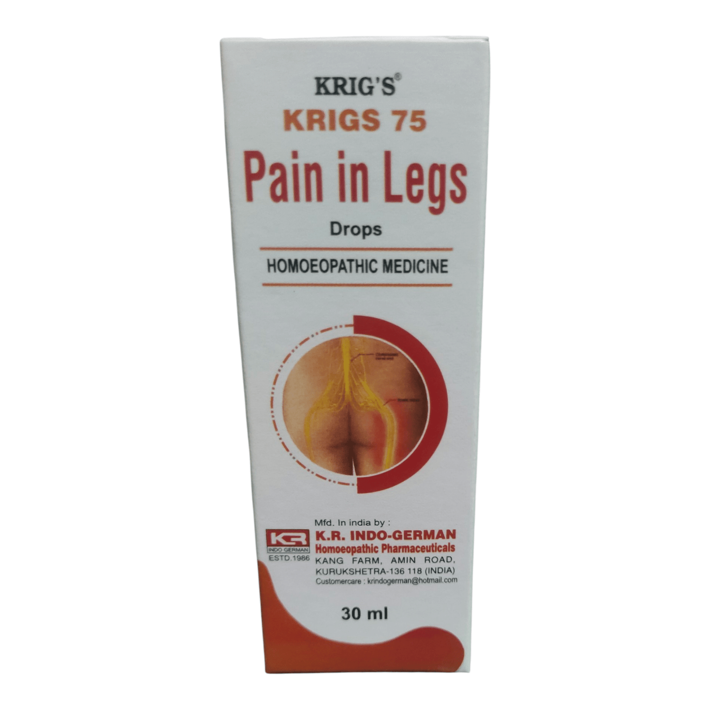 KRIG'S 75 PAIN IN LEGS DROPS HOMEOPATHIC MEDICINE 30M - Liquid type - Bhanu Pratap
