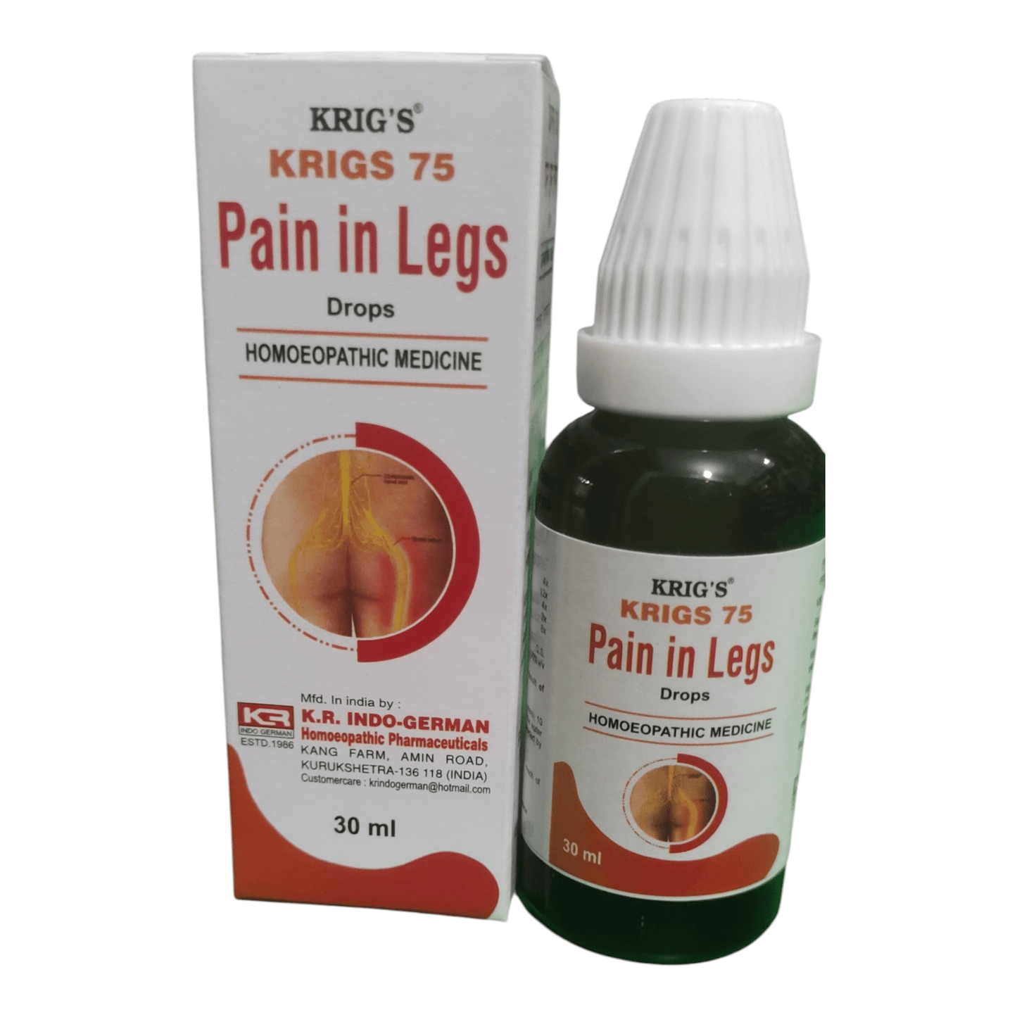 KRIG'S 75 PAIN IN LEGS DROPS HOMEOPATHIC MEDICINE 30M - Liquid type - Bhanu Pratap