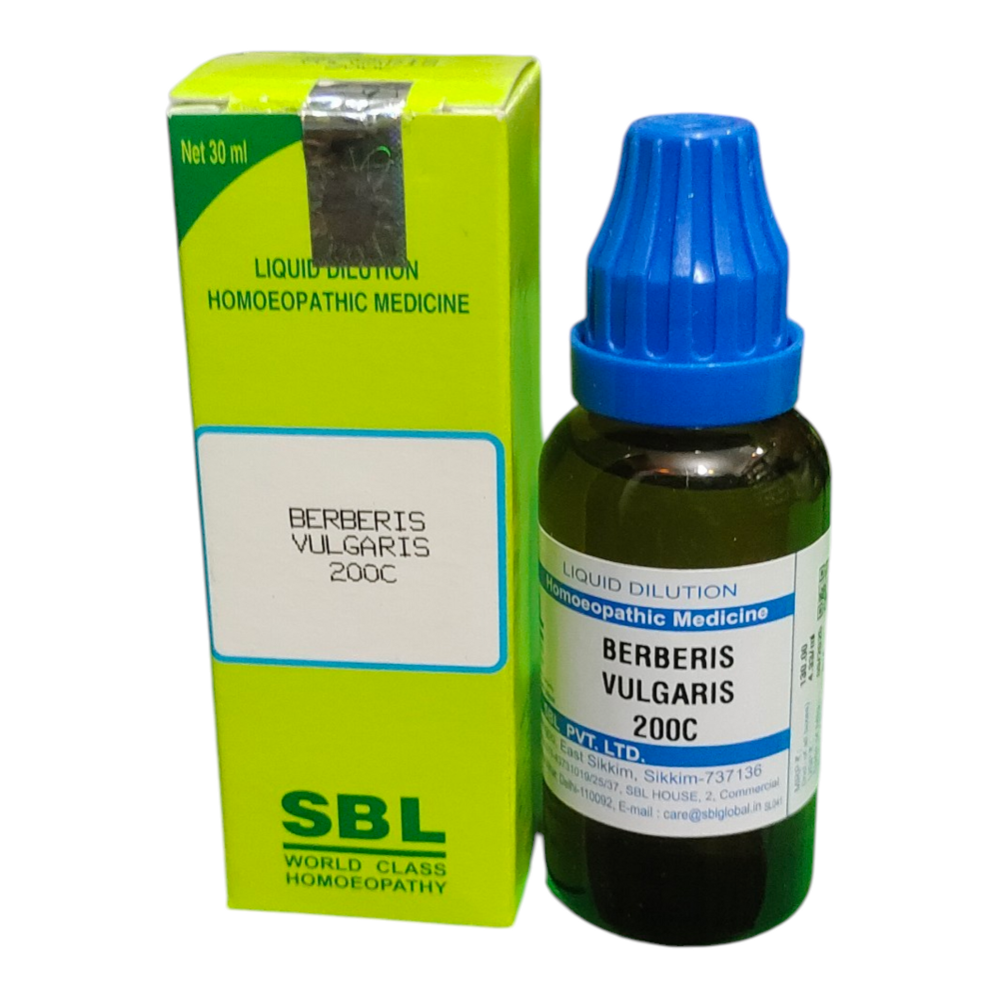 SBL Berberis Vulgaris 200C homeopathic medicine bottle and packaging on a white background
