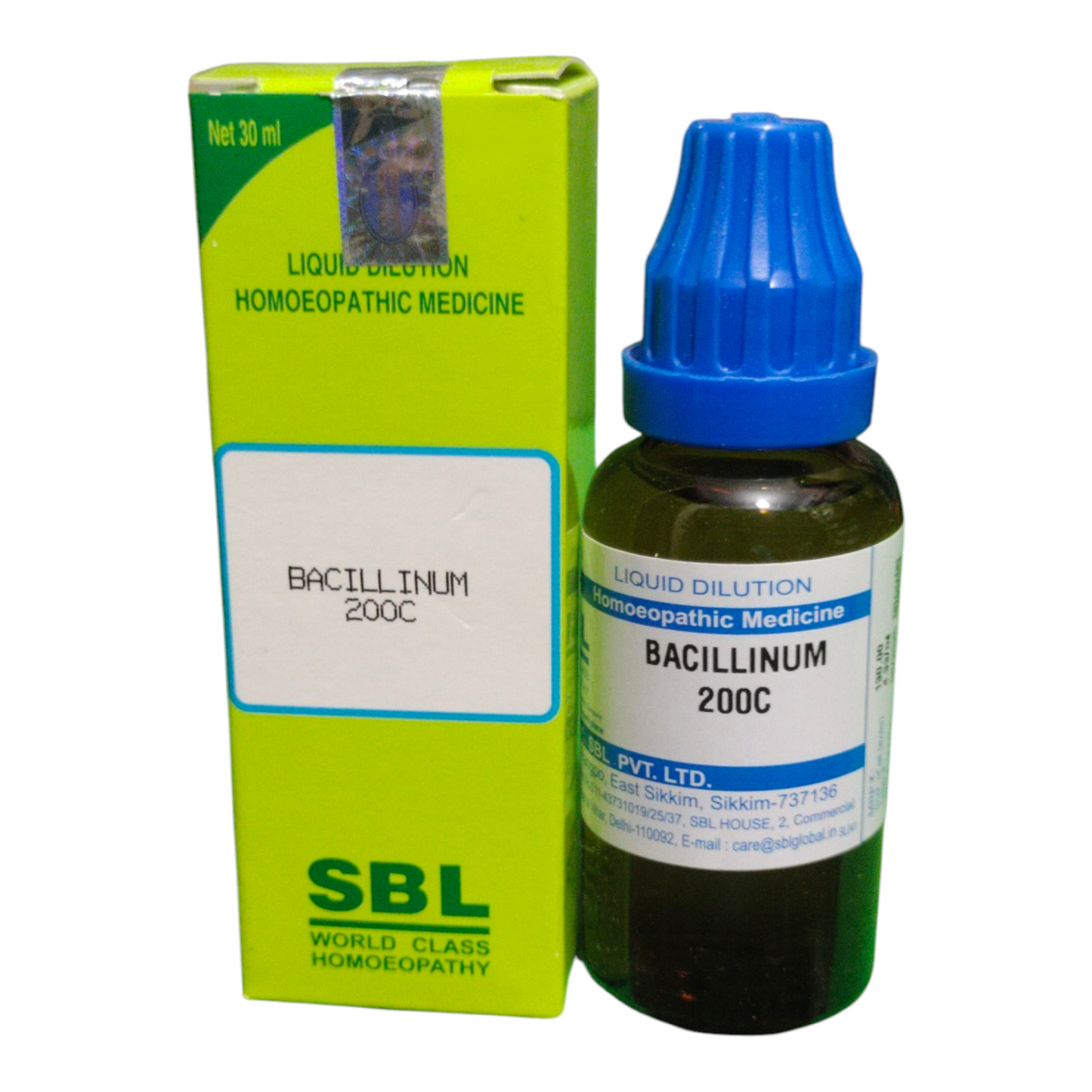 Bacillinum 200C homeopathic medicine bottle and packaging on a white background