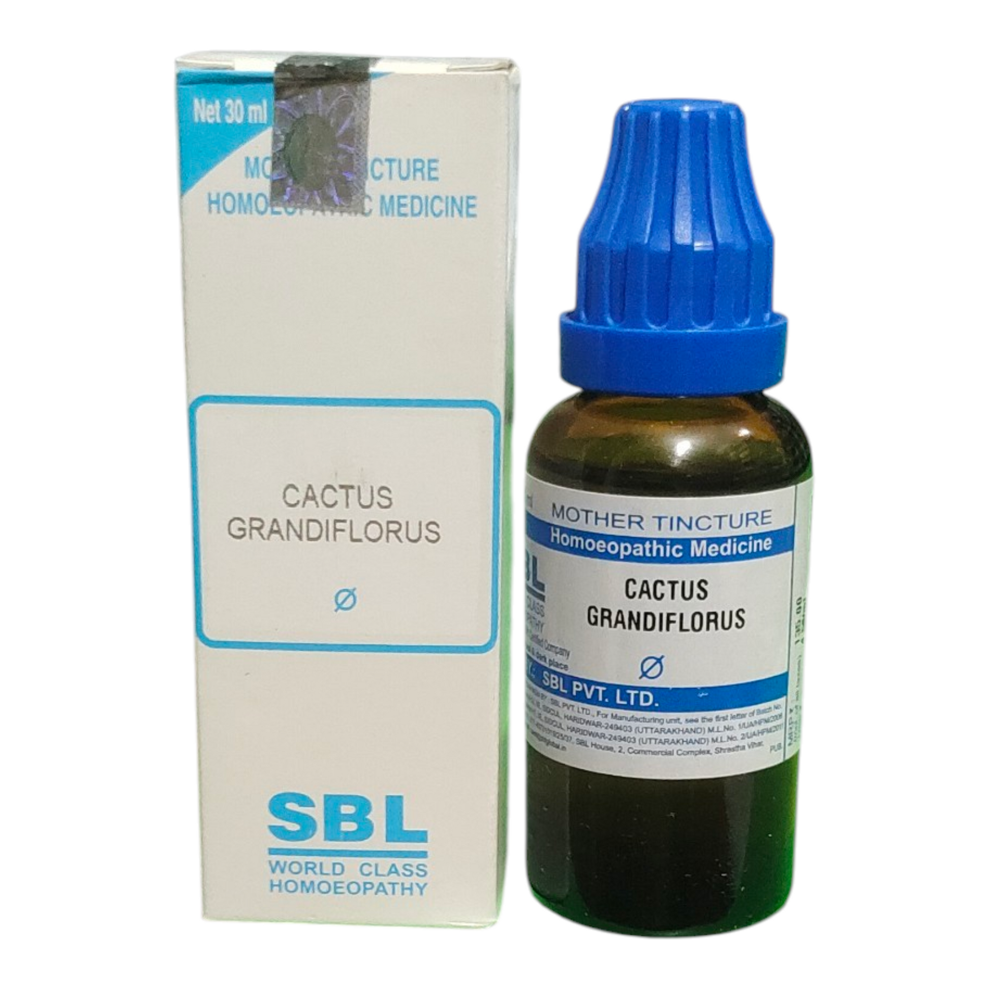 SBL Cactus Grandiflorus homeopathic medicine bottle and packaging on a white background