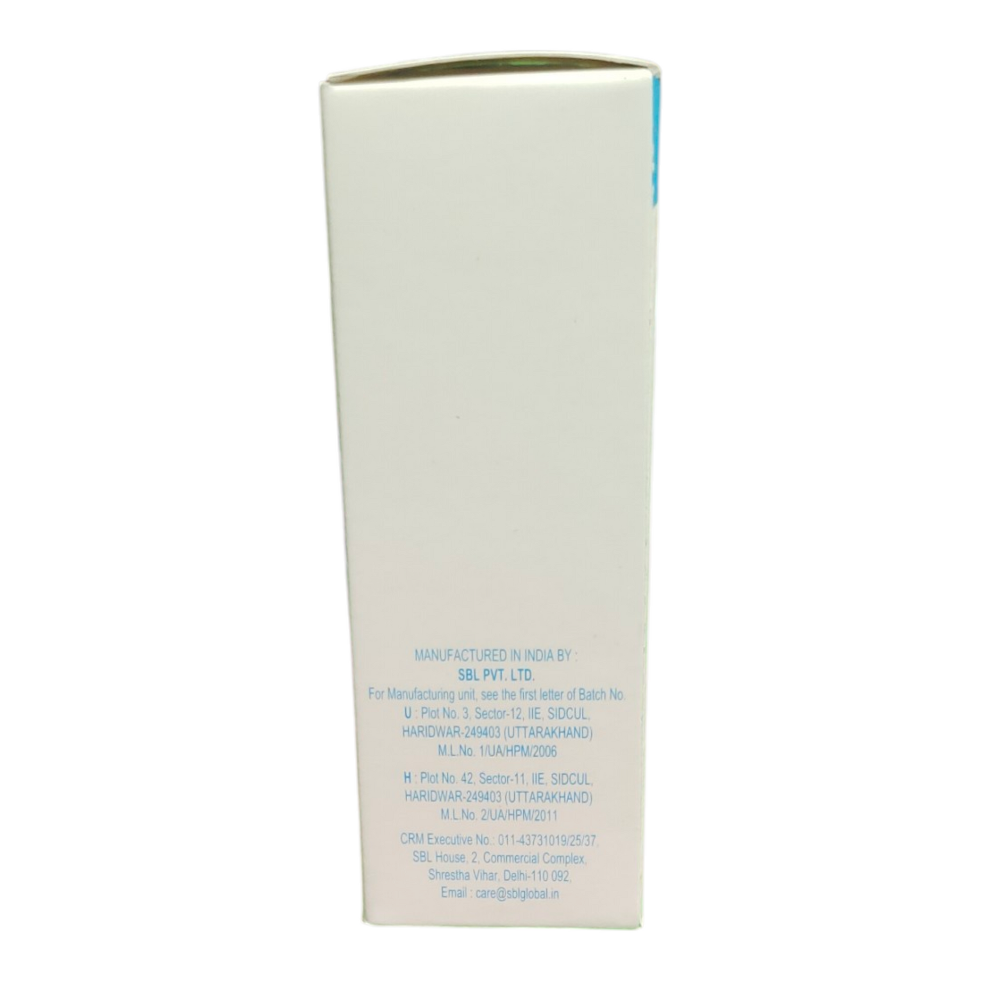 White rectangular box with text on a white background