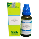SBL Carbo Vegetabilis 30C homeopathic medicine bottle and packaging on a white background