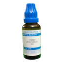 Bottle of Carbo Vegetabilis 30C homeopathic medicine with blue cap on a white background