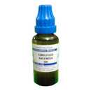 Bottle of Cimicifuga Racemosa homeopathic medicine with a blue cap on a white background