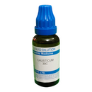 Bottle of Causticum 30C homeopathic medicine with blue cap on a white background