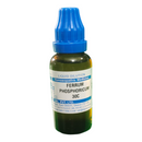 Bottle of Ferrum Phosphoricum 30C homeopathic medicine with a blue cap on a white background