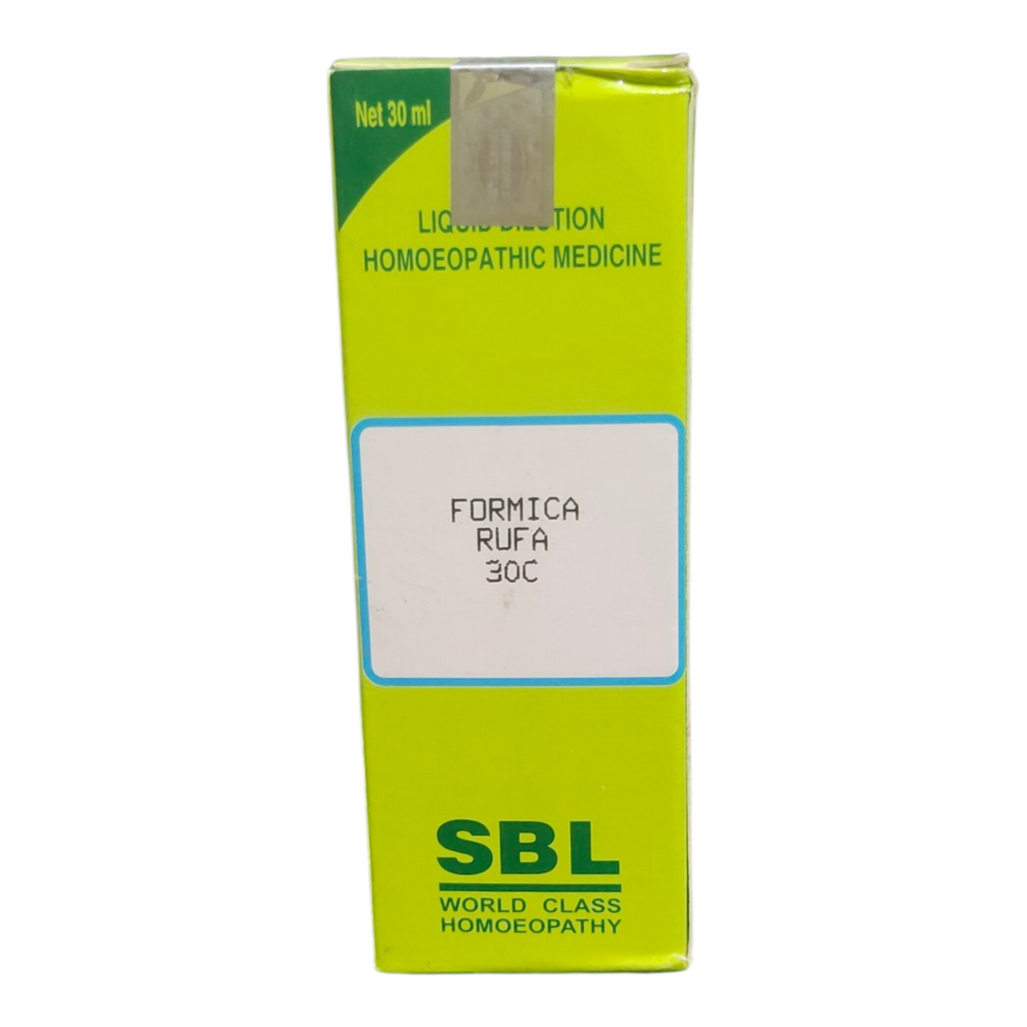 SBL Formica Rufa 30C homoeopathic medicine box on a white background