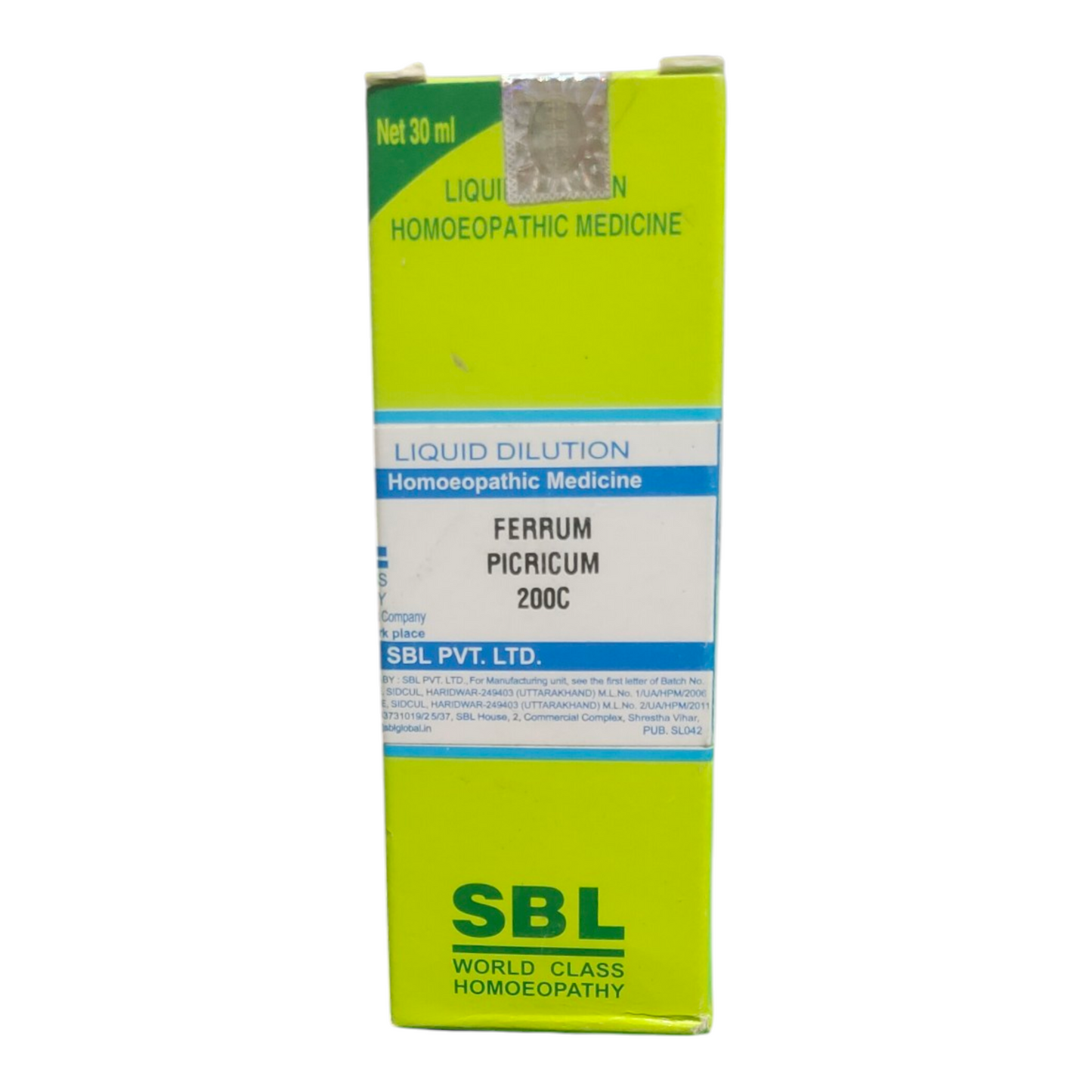 SBL homeopathic medicine box on a white background