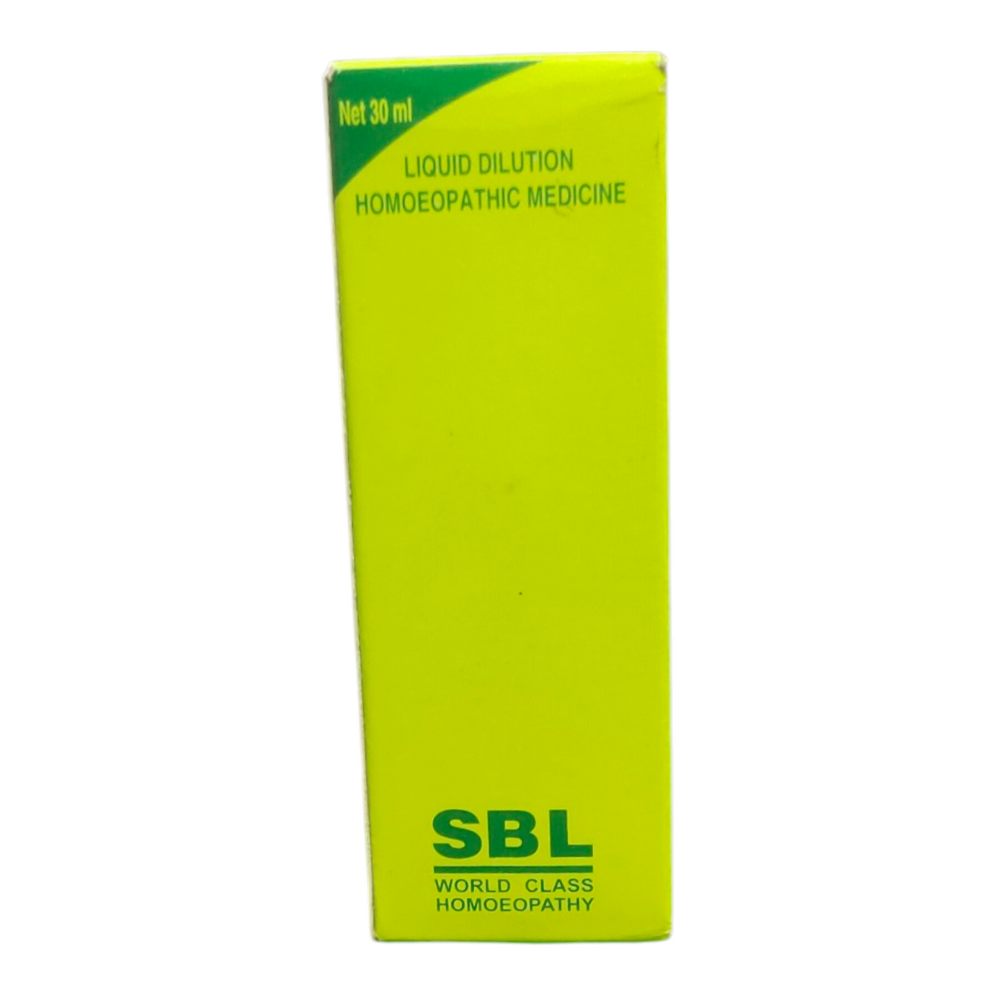 Yellow box of SBL homoeopathic medicine on a white background