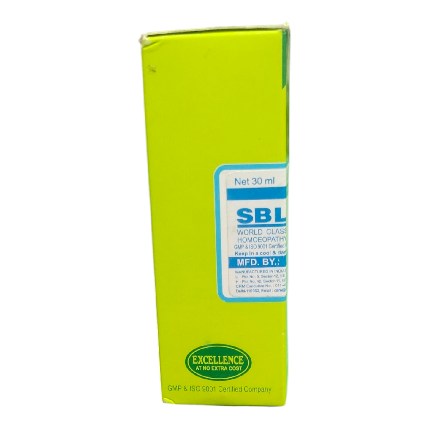 SBL homeopathy product packaging with a green box and blue label on a white background