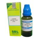 SBL Ferrum Metallicum 200C homeopathic medicine bottle and packaging on a white background