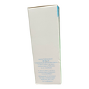 White product packaging with blue text on a white background
