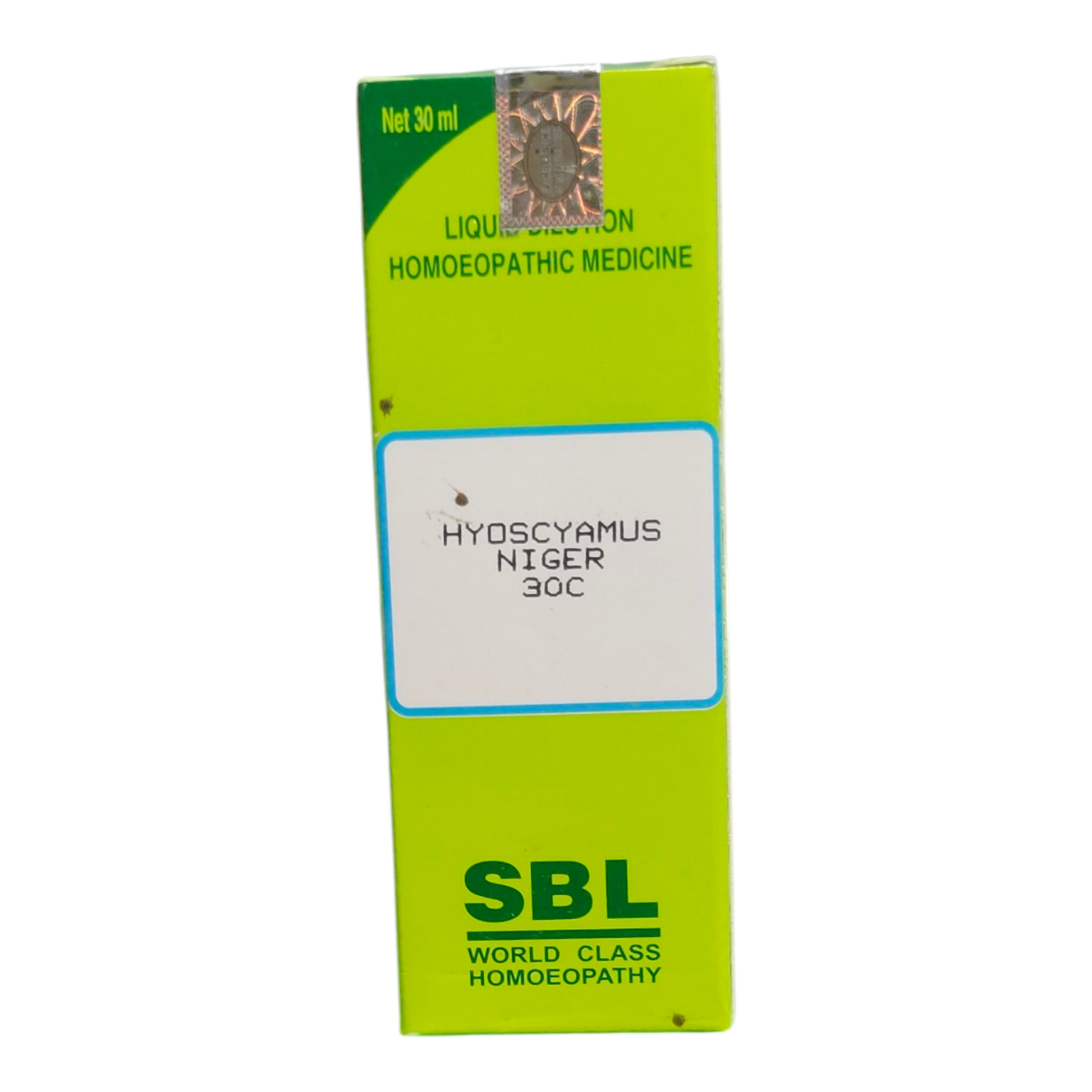 SBL Hyoscyamus Niger 30C homeopathic medicine packaging on a white background