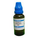 Bottle of Hydrastis Canadensis liquid dilution with blue cap on a white background