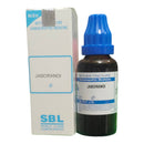 Jaborandi homeopathic medicine bottle and packaging on a white background