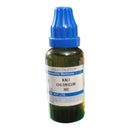 Bottle of Kali Chloricum 30C with blue cap on a white background