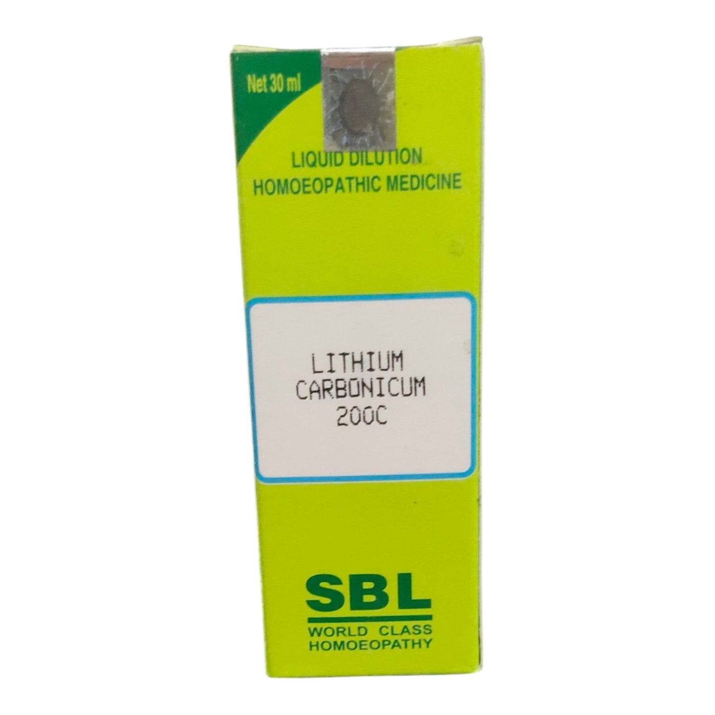 SBL Lithium Carbonicum 200C homoeopathic medicine box on a white background