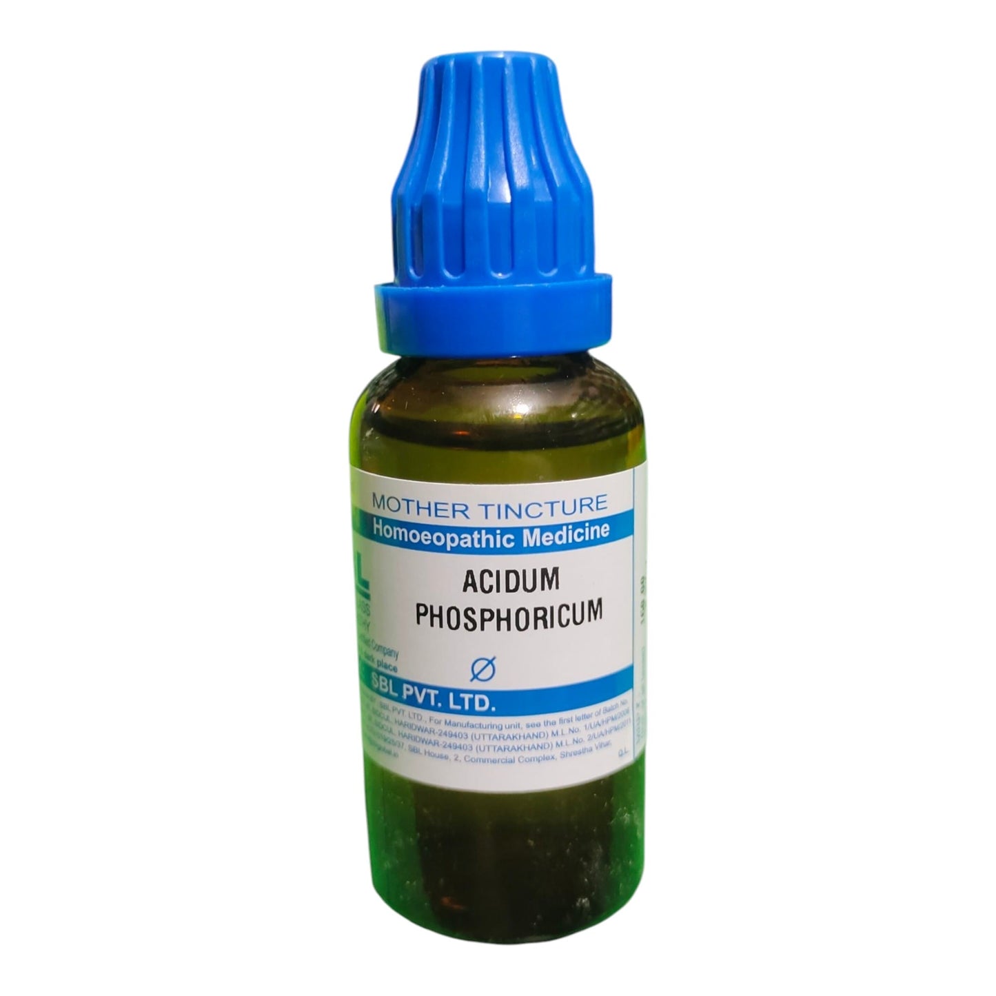 A small amber glass bottle of Mother Tincture Acidum Phosphoricum homeopathic medicine by AML PVT. LTD.