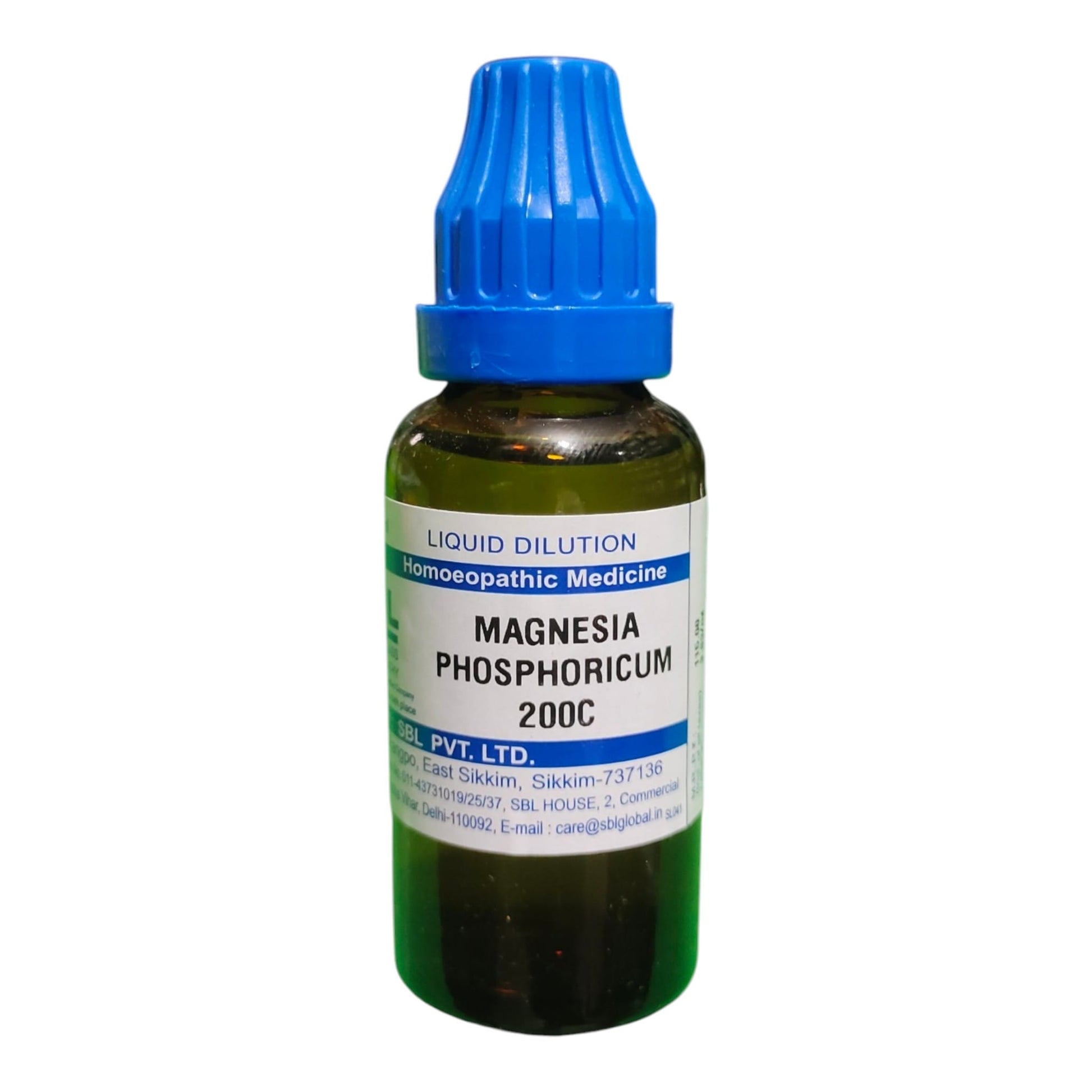 A bottle of Magnesia Phosphoricum 200C liquid dilution homeopathic medicine by PVT. LTD.