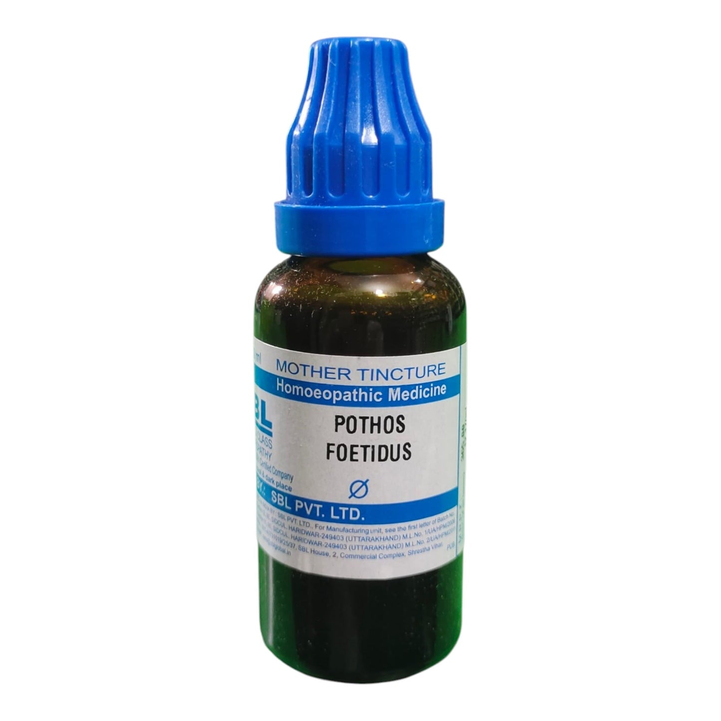A bottle of Mother Tincture Pothos Foetidus homeopathic medicine by DEL. PVT.