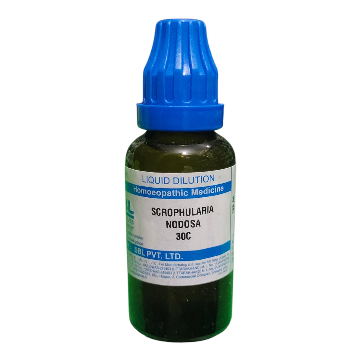 A bottle of Scrophularia Nodosa 30C liquid dilution homeopathic medicine by APL. PVT.