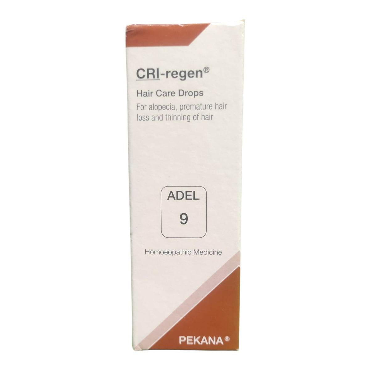 A box of CRI-regen Hair Care Drops, ADEL 9, by Pekana, shown on a plain white background.