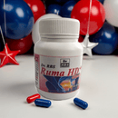 Dr. RBS Ruma HD Capsule bottle with capsules on a white surface with balloons in the background
