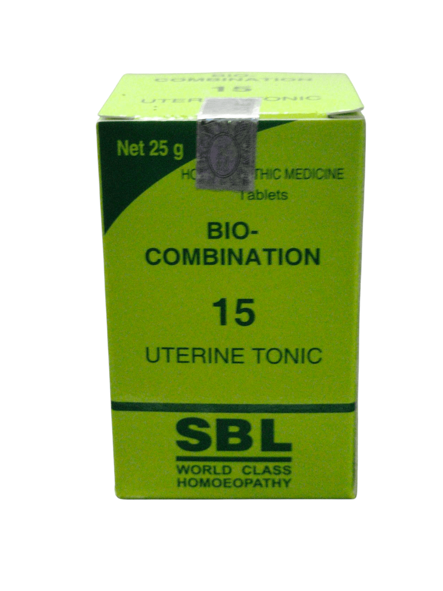 SBL Bio-Combination No. 15 Uterine Tonic Homeopathic Medicine Tablet packaging image.