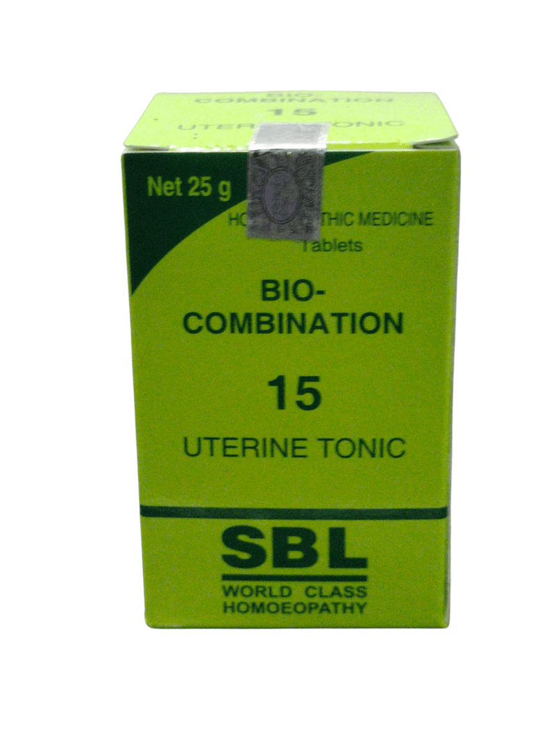 SBL Bio-Combination No. 15 Uterine Tonic Homeopathic Medicine Tablet packaging image.